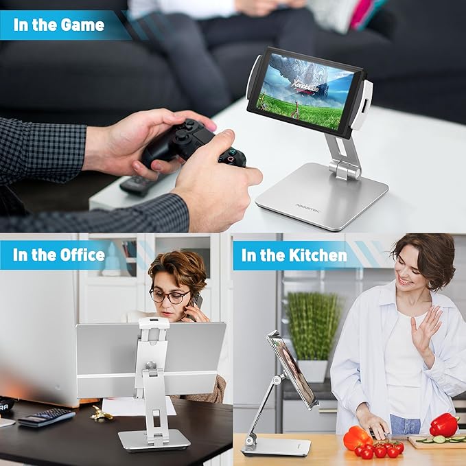 AboveTEK Business Kiosk Aluminum Tablet iPad Stand, 360° Swivel Tablet & Phone Holders for Any 4"-15.6" Display Tablets/Cell Phones/Portable Monitor, Sturdy for Store POS Office (Silver)