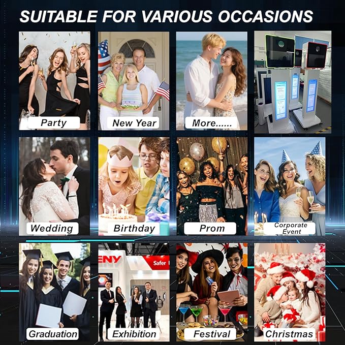 29in LCD Display Photo Booth Machine with 15.6in Mirror Touch Screen Selfie Station Shell Stand DIY Photobooth Machine with RGB Light for Parties Weddings Event (Machine+Mini Printer)