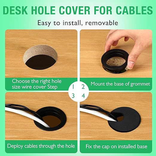 2 Pcs Desk Grommet 1-1/2" / 38 mm, Desk Cord Hole Cover, Cable Grommet ABS Plastic, Desk Hole Grommet for Home & Office Pc, Detachable Cable Cord Organizer-White