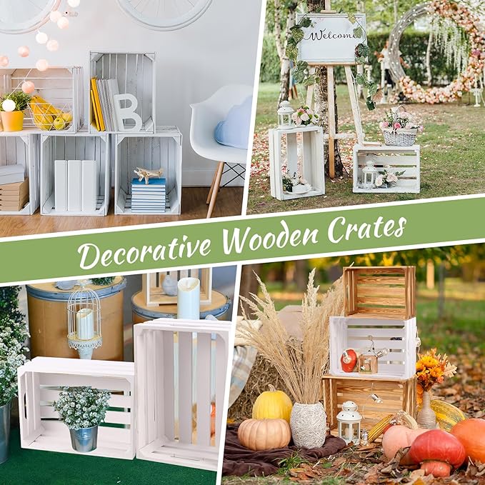 BOBOKA Set of 6 Decorative Wood Crates Nesting Storage Container, 6 Size Farmhouse Decorative Wooden Storage Boxes, Rustic Wooden Crates for Storage, Display, Christmas Decorations