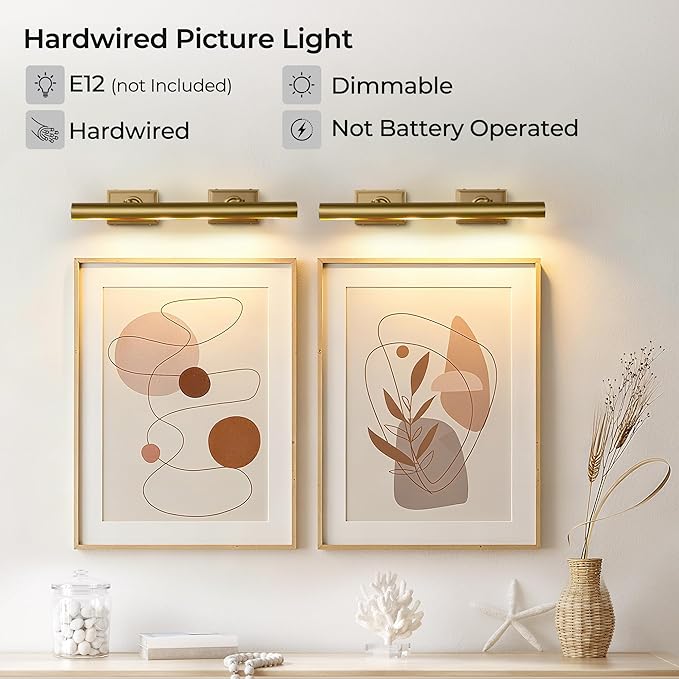 Picture Light, 30 in Hardwired Picture Lights for Wall, Dimmable Wall Sconces Poster Light, Brass 4 Lighting for Paintings Frames Art Display Gallery Bedroom Living Room No Bulbs