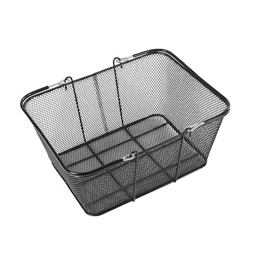 12-Pack 5Gal Shopping Baskets, Metal Shopping Baskets, Black Galvanized Iron Frame Shopping Baskets with Foldable Handles, Multi-Use Storage Basket for Supermarket/Retail Store/Home Storage