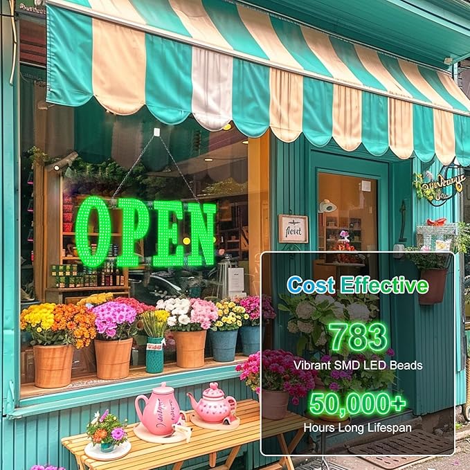 41"x15" Large LED Open Signs for Business Super Bright Unique Design Open Sign with Hanging Installation for Window Stores Bar Hotel Retail Shops Salon Restaurant Office Green