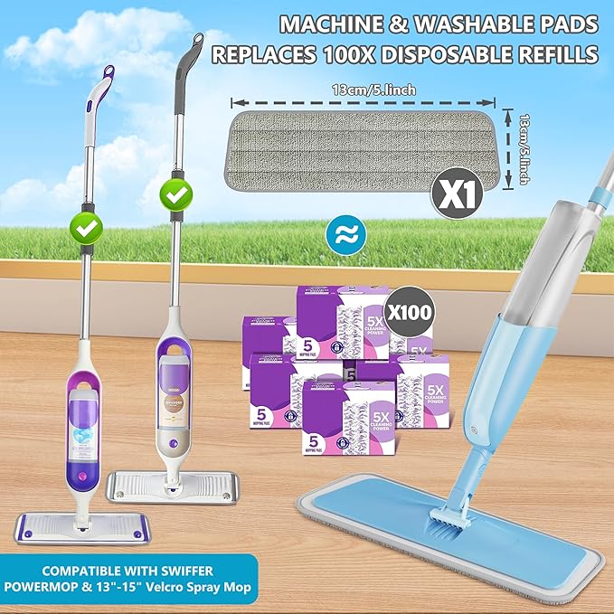 Spray Wet Mops for Hardwood Floor Cleaning: MEXERRIS Floor Mop with 3 Washable Pads for Swiffer Powermop - Refillable Dust Dry Mop - Home Commercial Mops for Wood Laminate Ceramic Tiles Vinyl