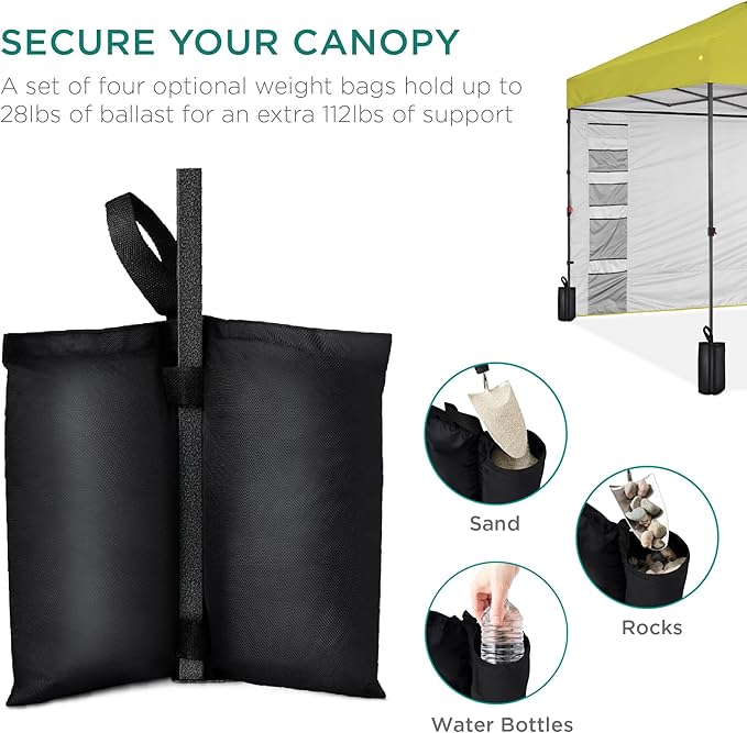 Best Choice Products 10x10ft Easy Pop Up Canopy w/Side Wall, 10 Pockets, Portable Carrying Case, 1-Button Setup, 4 Weight Bags - Yellow