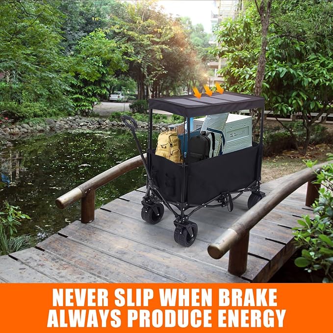 Nice C Wagon with Canopy, Collapsible Wagon, Foldable Wagons, 30W Portable Solar Panel w/USB, Type-C & DC Charging Cable, All-Terrain Wheels