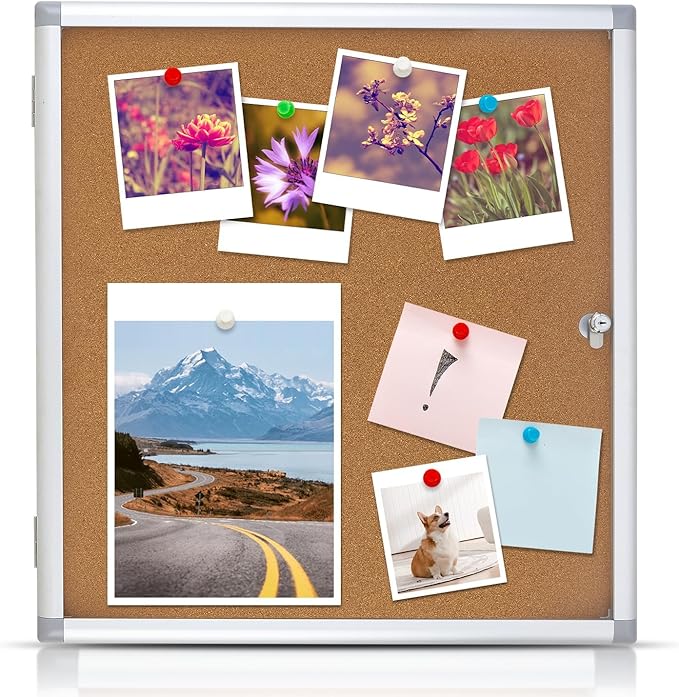 Enclosed Cork Bulletin Board Tamper-Proof Dispaly Case, Aluminium Frame, All-Weather Cork Noticeboard, Outdoor Enclosed Cork Board for School, Office, Restaurant, Hospital (38 X 38 Inches)