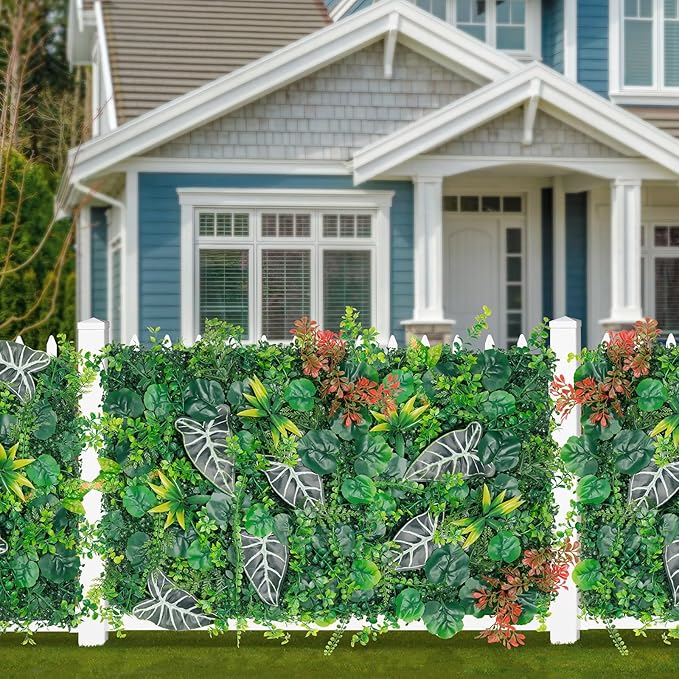 Grass Wall, Artificial Monstera Boxwood Panels 40"x120"(33.33 SQFT), Privacy Hedge Fence Screen with UV Protection, Greenery Backdrop for Indoor Home Wedding Decor and Outdoor Patio Backyard