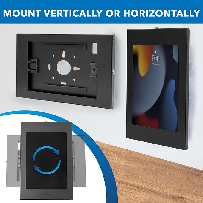 Mount-It! Anti-Theft Tablet Kiosk Wall Mount Compatible with iPad 10, 9, 8, Pro 10.5, Air 10.5, Locking Kiosk for iPad, Low-Profile Steel Security Tablet Wall Mount, Black