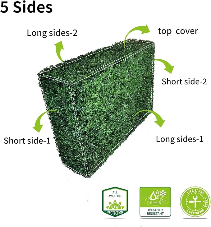 AGPL Artificial Hedge Wall Without Planter, Outdoor or Indoor Decorative Privacy Wall, Great for Balcony, Patio, Deck, TOP Cover Panel is Included ... (48" W*12" D*48" H)