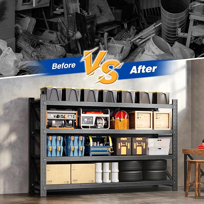 71" W Storage Shelves 5000lbs Garage Metal Shelving Heavy Duty Garage Shelves Adjustable Storage Shelves for Industrial, Factory,71" W X 24" D X 69" H