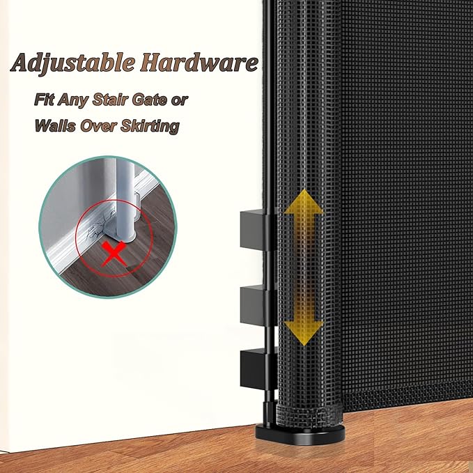 200 inch Retractable Baby Gates 37 inch Tall, Retractable Gate with Reinforced Strip Design to Prevent Crawling Through, 16 FT Outdoor Retractable Gates, Extra Wide Retractable Gate for Garage