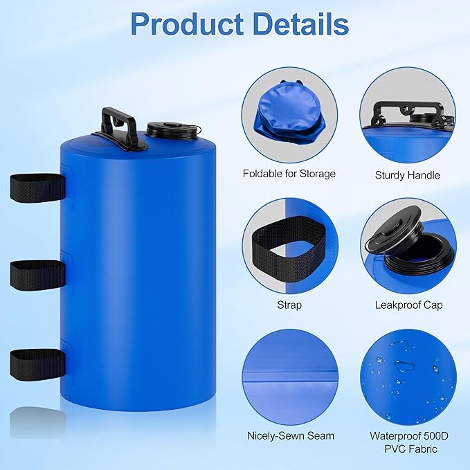 Canopy Water Weights Bag, 88 lb Tent 4 Leg Weights Bag, Portable 10L Water Bag Windproof Fixed Canopy Weights Bag, for Outdoor Pop Up Tent, Canopies, Gazebo, Shelter, 4 Pack (10L Blue)