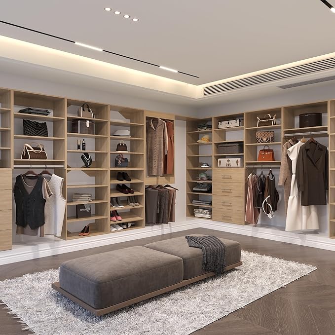 Medium Double Hanging Closet Unit, Modular Closet System, Wood Closet System Organizer with Storage for Walk In Closets, Clothing Rack Closet for Hanging Clothes, Bedroom, Wood, 19.5"W