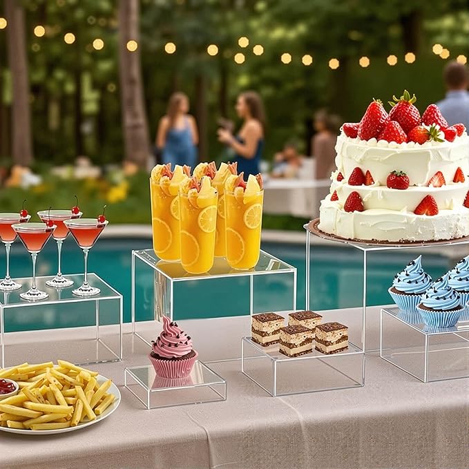 DomeStar 6PCS Buffet Risers and Stands Set, Clear Acrylic Food Risers for Dessert Table Party Display - Cupcake, Cake, Fruit, including 8", 7", 6", 5", 4", 3"