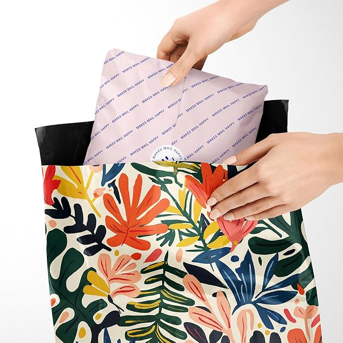 Poly Mailers 10x13 – 100 Pack – Printed Recyclable Shipping Envelopes for Small Business Packaging, Self Sealing Mailing Bags – Tropical Leaves Floral Design