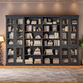 Vyre 70.8" Tall Farmhouse Bookshelf with Glass Doors, Modular Bookcase with 6-Tier Adjustable Shelves, Large Storage Cabinet for Kitchen, Living Room, Black, Set of 4