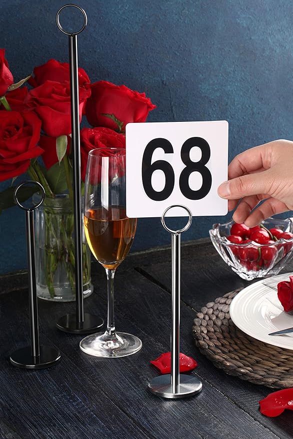 New Star Foodservice 27716 Ring-Clip Table Number Holder/Number Stand/Place Card Holder, 12-Inch, Set of 12, Black Finish