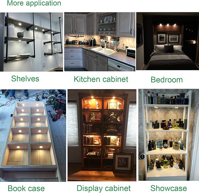 AIBOO Linkable LED Under Cabinet Lights 12V Slim Aluminum Dimmable Puck Lights with RF Remote Control & ETL Listed Power Adapter for Accent Display Lighting (4 Lights,Daylight White)
