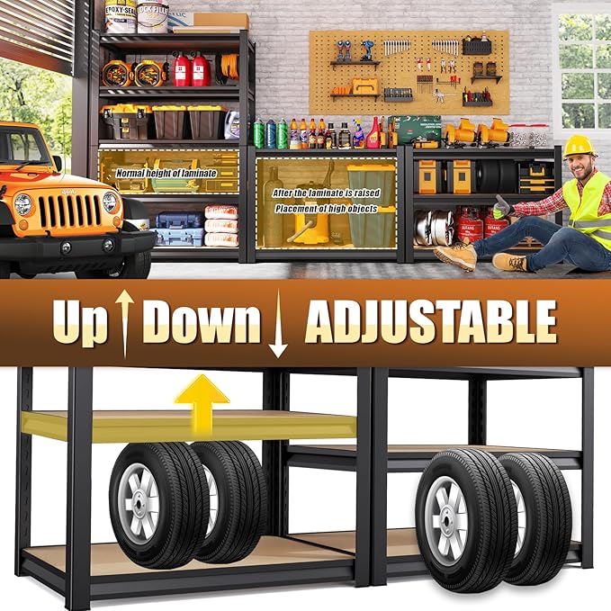 46" W Garage Shelving Heavy Duty Storage Shelves Adjustable Garage Shelves 5 Tier Metal Shelving Unit Utility Rack Shelf for Storage Warehouse Pantry (1, 72''H x 45.7''W×20''D)
