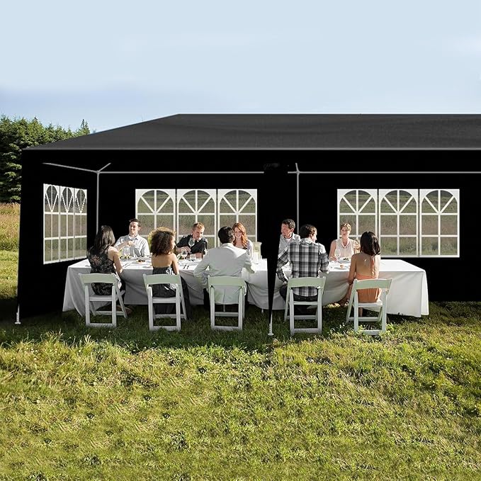 10x30 FT Party Tent, Outdoor Wedding Tents for Parties, Canopy Event Tent with 8 Removable Sidewalls, Waterproof Gazebo Shelter for Birthday Parties, Weddings, BBQs & Events (10X30FT-8Sides Black)