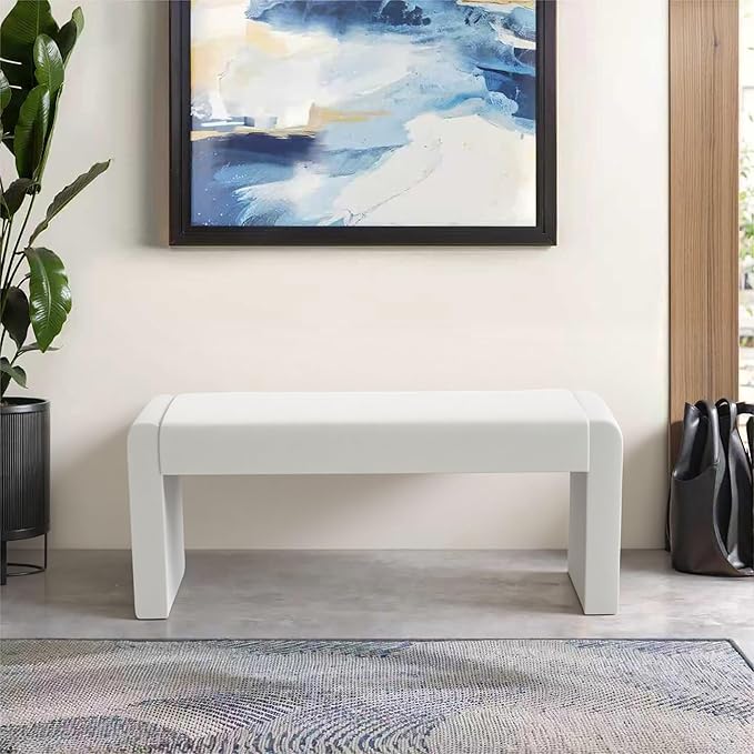 Velvet Entryway Bench End of Bed Bench Upholstered Modern Window Bench Comfy Ottoman for Dining Room/Bedroom/Living Room/Hallway/Indoor (Ivory White)