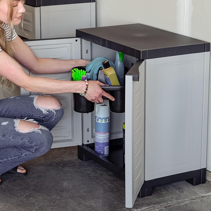 Sunnydaze Plastic Garage Storage Cabinet with Adjustable Shelf - 25.5" H - Garage, Office, Home, Laundry Room - Gray