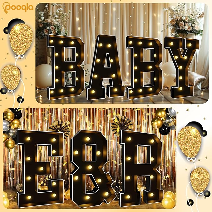 Pooqla 3FT Marquee Light Up Letters, Black LED Party Decor Large Marquee Letters 3 Feet Tall, Giant Mosaic Letter for Birthday Graduation Anniversary Wedding Decoration, Letter Q