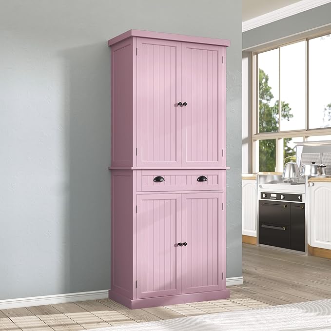 ARTPOWER 72" Tall Kitchen Pantry Storage Cabinet with Drawer and Adjustable Shelves, Pantry Cabinet for Kitchen, Bathroom or Hallway, Pink