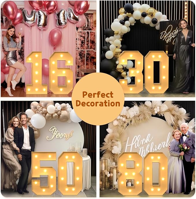 Imprsv 3FT Light Up Numbers, Marquee 10th Birthday Decorations for Girls Boys, Large Light Up 10th Birthday Women Foam Board Anniversary Party Decorations Arch Kit (DIY)