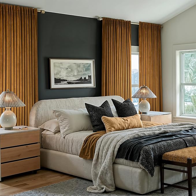 MIULEE Velvet Pinch Pleated Blackout Curtains 108 inches Long, Gold Brown Pleat Design Thermal Insulated Luxury Window Drapes for Living Room Bedroom with Hooks, Set of 2