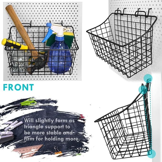 LIGHT DUST 3-Pack Pegboard Baskets with Hooks, Wall Organizer Hooks Assortment, Workbench Storage System for Hardware, Attachments, Accessories