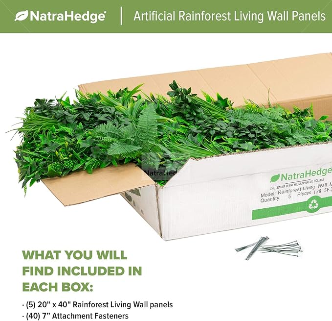 NatraHedge Artificial Rainforest Living Wall Vertical Garden for Outdoor Hedge Installments or Indoor Decor (5 Pack) 28 SQF