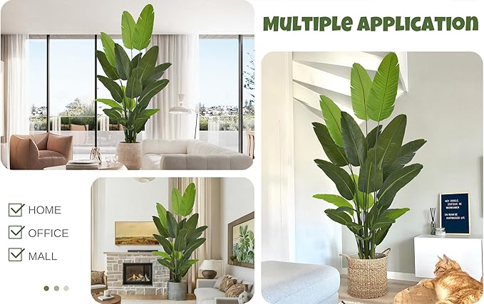 Artificial Bird of Paradise Tree 8FT 24 Leaves Tall Large Fake Faux Tropical Banana Plant 96 Inch Black Pot for Indoor Home Office Poolside Porch Mall Hotel School Decor Housewarming Gift