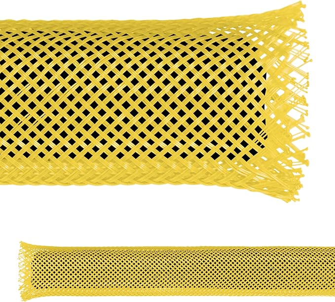 Electriduct 3/8 PET Expandable Braid Sleeving Flame Retardant Flexible Wire Mesh for Cord Management and Cable Protection - 25 Feet - Yellow