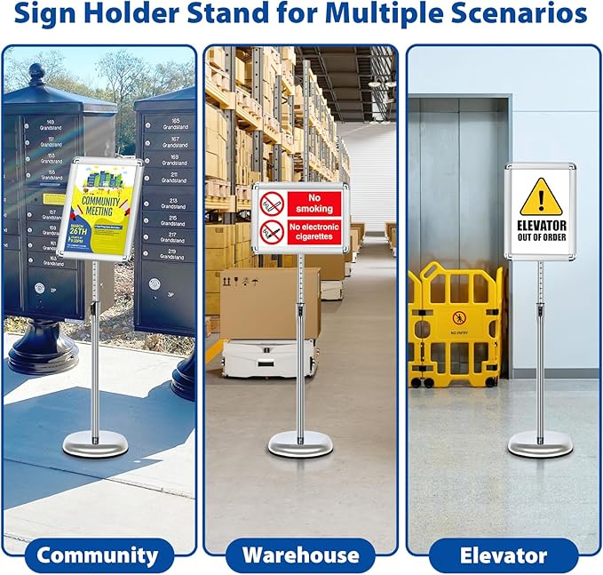 8.5x11 Adjustable Sign Holder Stand, Pedestal Poster Menu Stand, Heavy Duty Floor Standing Sign Stand Aluminum Display Stand for Vertical and Horizontal View Sign Holder, Black