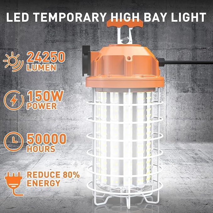 NS 150W High Bay Temporary LED Work Light 23550Lm 5000K Daylight White with Indoor and Outdoor Hook Portable Hanging Lighting for Construction Job Site¡­