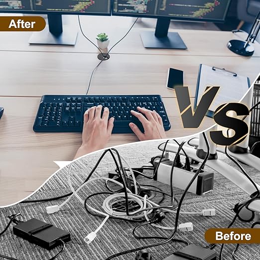 uxcell 6 Pcs 80mm (3.15 Inch) Desk Grommet, Plastic Cable Hole Cover, Wire Cord Cable Organizer for Home Office Computer Desk Cabinet, Black