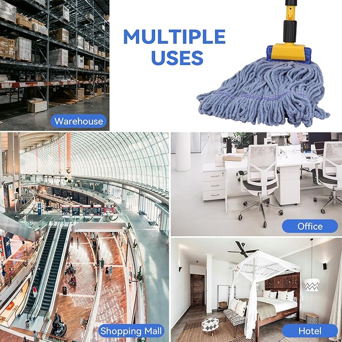 Commercial Heavy Duty Mop Heads Replacement for Rubbermaid: 3 Packs Industrial Wet Mop Head for Floor Cleaning - Cotton Commercial Products Wet Refills