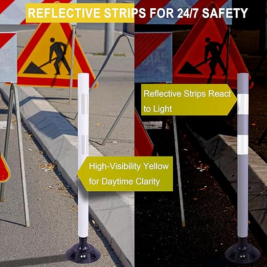 36 Inch Heavy Duty Traffic Cones 8-Pack with Spring Base - OrangeStar Reflective Safety Cones for Construction Zones, Highways, Parking Lots - White Road Delineators