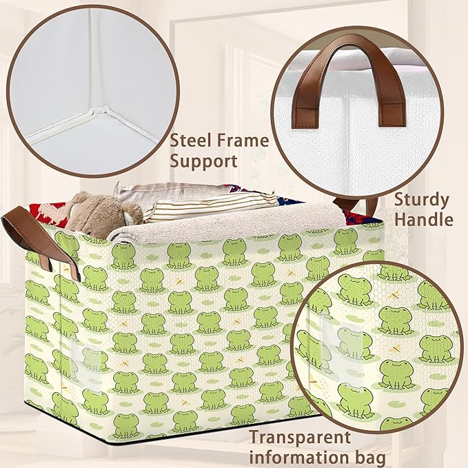 Cute Frog Storage Basket Large 17x11.5x10.5 Inches - Collapsible Fabric Organizer Bin with Handles for Nursery,Kids Room,Toys - Foldable Decorative Hamper with Cartoon Frog Design - Single Pack
