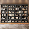 Vyre 70.8" Tall Black Bookshelf, Farmhouse Modular Bookcase with 6-Tier Adjustable Shelves, Large Storage Cabinet for Home Office, Living Room, Set of 4