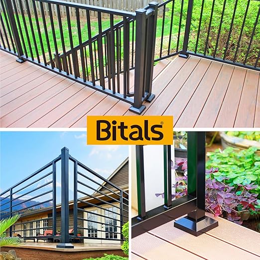 2.0"x2.0"（Actual: 2.0"x2.0"） Deck Post Base Cover Decorative Post Base Trim Skirt Black Aluminum 12Pack