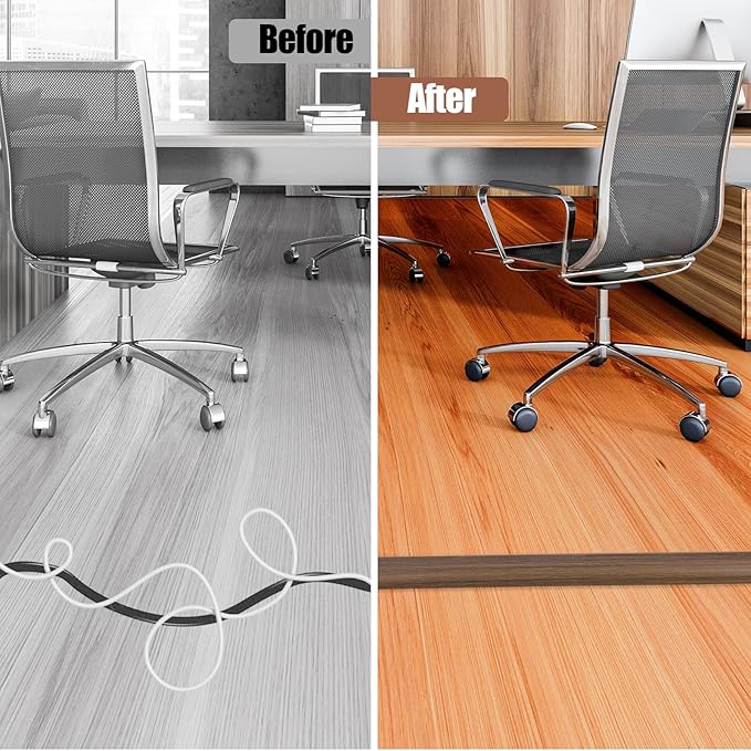 Floor Cord Cover Cable Cavity Self Adhesive Cord Hider Floor 10FT Floor Cable Management Power Cord Protector Floor Electric Cord Covers for Offices, Gym, Exhibitions (Misty Brown Wood, 1.97" x 10')