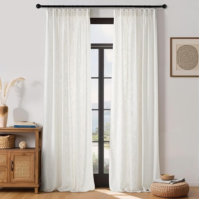 NICETOWN Thick Linen Curtains 84 Inches Long for Living Room 2 Panels Set, Back Tab/Rod Pocket with Pleat Tape Privacy Added Window Curtains for Farmhouse/Bedroom, Vanilla, W55 x L84