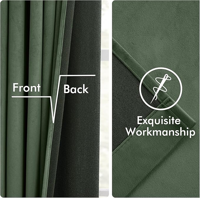 MIULEE Velvet Curtains 108 Inch Length 2 Panels Set for Bedroom, Pinch Pleat Back Tab Luxury Thermal Insulated Living Room Darkening Pleated Blackout Extra Long Window Curtains with Hooks Olive Green