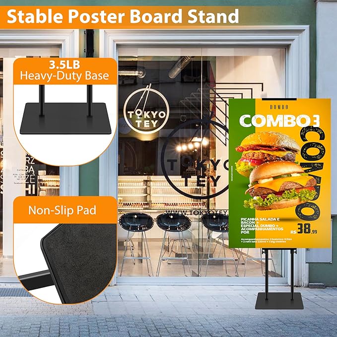 Poster Stand Heavy Duty - Adjustable Pedestal Sign Stand Double-Sided Poster Stands for Display Foam Banner, Poster Board Stand Floor Standing Sign Holder Height Up to 80 Inch, Black 1Pack
