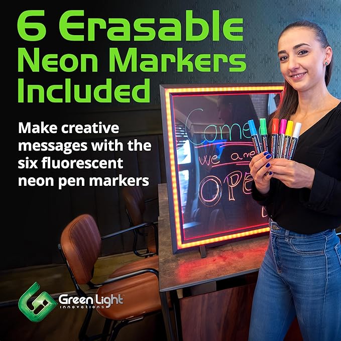 LED Writing Message Board 23x27 – Illuminated Erasable Neon Chalkboard Sign with Remote & Markers – Light Up Menu Board for Restaurants, Bars, Food Trucks & Classrooms