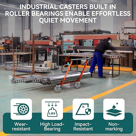 5'' × 2'' Caster Wheel, Heavy Duty Industrial Caster, Rubber Wheels with Roller Bearing, Load 700lbs per Swivel Casters for Cart Dolly Toolbox Trolley (1 Brake)