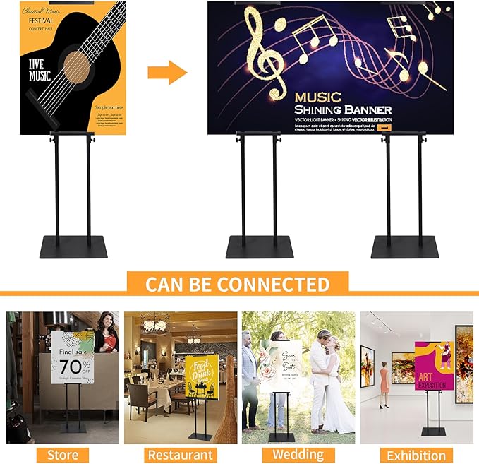Poster Stand Heavy Duty - 2 Pack Pedestal Poster Stands for Display, Adjustable Height up to 80 Inch, Double Sided Black Floor Standing Sign Holder for Foam Board Signage